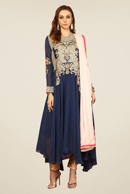 Yepme Blue & Beige Vanna Unstitched Suit Set Yepme Blue & Beige Vanna Unstitched Suit Set