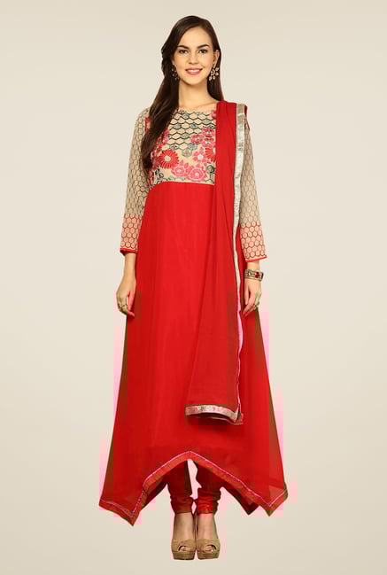 Yepme Red Valdimira Unstitched Suit Set Yepme Red Valdimira Unstitched Suit Set