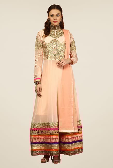 Yepme Peach Sakeena Unstitched Suit Set Yepme Peach Sakeena Unstitched Suit Set