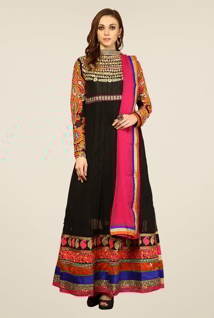 Yepme Black Seena Unstitched Suit Set Yepme Black Seena Unstitched Suit Set