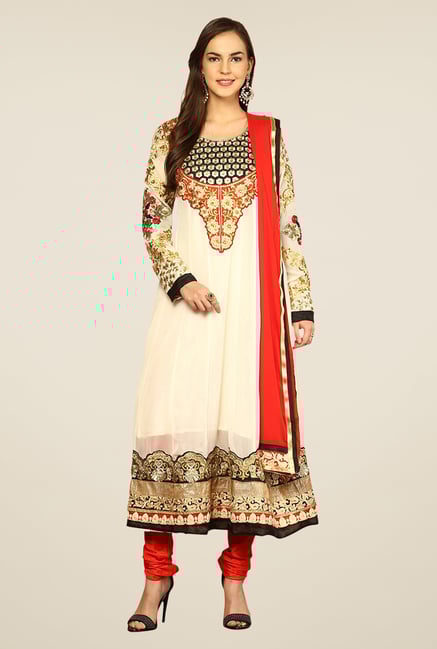 Yepme Ecru & Red Elegance Unstitched Suit Set Yepme Ecru & Red Elegance Unstitched Suit Set