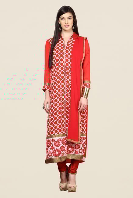 Yepme Red Barabal Unstitched Suit Set Yepme Red Barabal Unstitched Suit Set