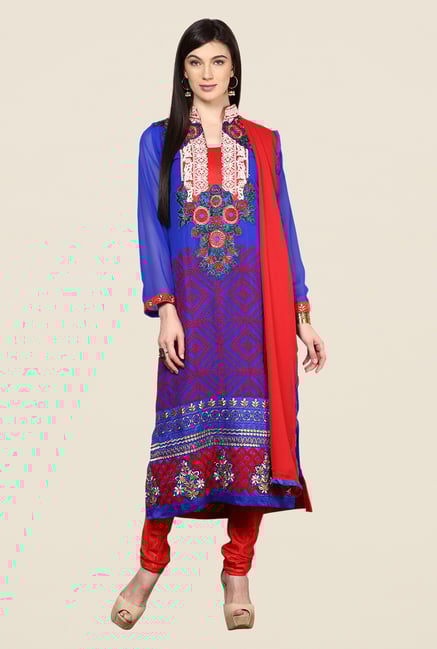 Yepme Blue Barabal Unstitched Suit Set Yepme Blue Barabal Unstitched Suit Set