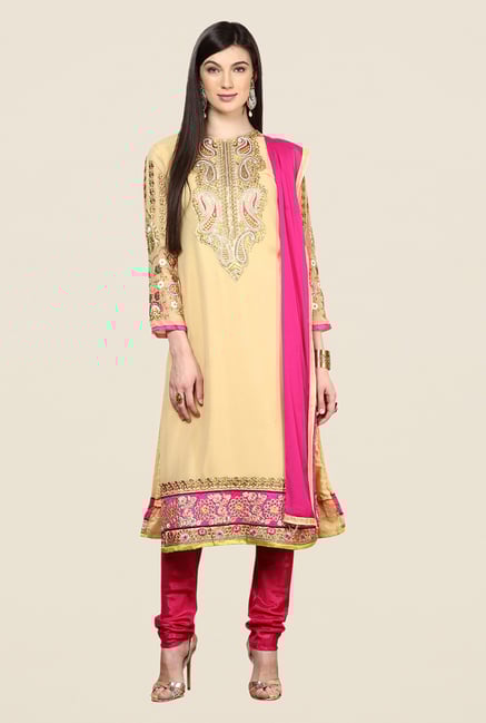 Yepme Beige Barabal Unstitched Suit Set Yepme Beige Barabal Unstitched Suit Set