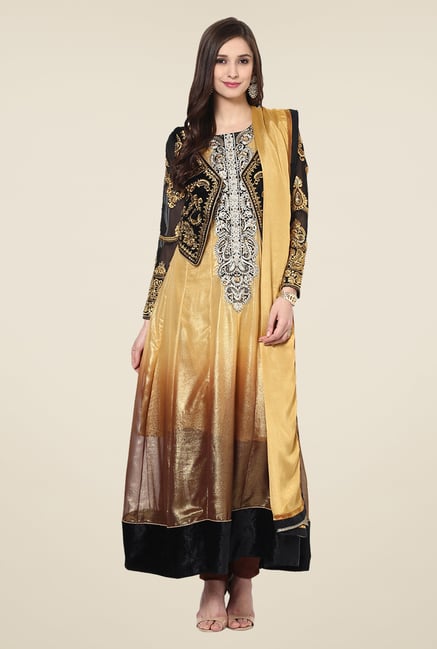 Yepme Gold & Black Beatrix Semi Stitched Suit Set Yepme Gold & Black Beatrix Semi Stitched Suit Set