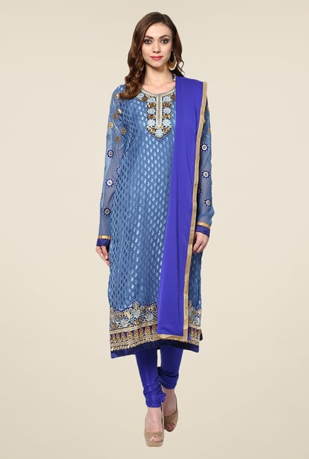 Yepme Blue Ebele Semi Stitched Suit Set Yepme Blue Ebele Semi Stitched Suit Set