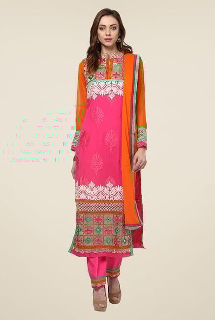 Yepme Pink & Orange Ulrika Semi Stitched Suit Set Yepme Pink & Orange Ulrika Semi Stitched Suit Set