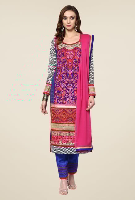Yepme Blue & Pink Ulrika Semi Stitched Suit Set Yepme Blue & Pink Ulrika Semi Stitched Suit Set