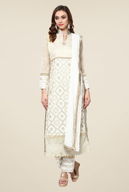 Yepme White Ulrika Semi Stitched Suit Set Yepme White Ulrika Semi Stitched Suit Set