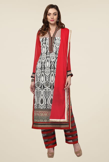 Yepme Red Ulrika Semi Stitched Suit Set Yepme Red Ulrika Semi Stitched Suit Set