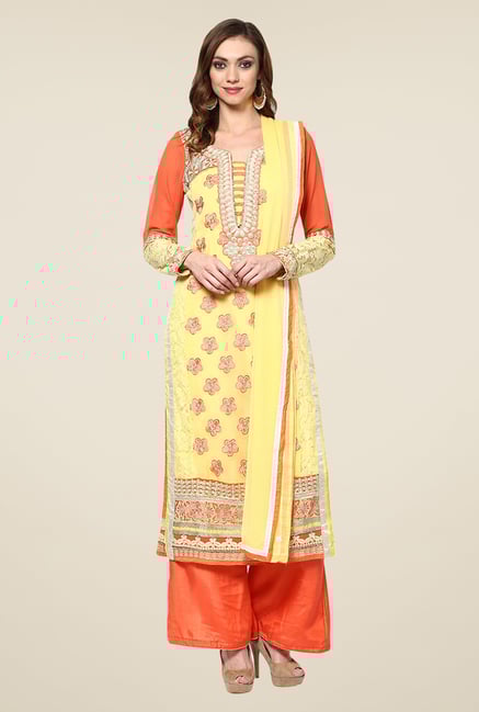 Yepme Yellow Ulrika Semi Stitched Suit Set Yepme Yellow Ulrika Semi Stitched Suit Set
