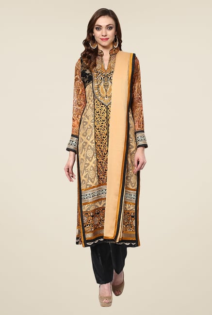 Yepme Brown Ulrika Semi Stitched Suit Set Yepme Brown Ulrika Semi Stitched Suit Set