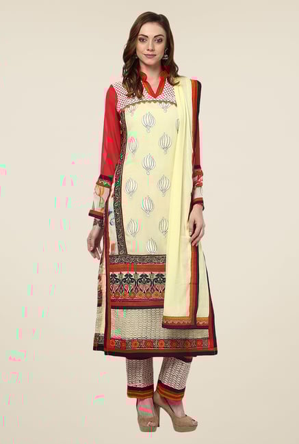Yepme Off White & Red Ulrika Semi Stitched Suit Set Yepme Off White & Red Ulrika Semi Stitched Suit Set