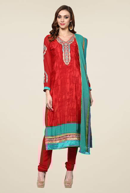 Yepme Red Uschi Semi Stitched Suit Set Yepme Red Uschi Semi Stitched Suit Set