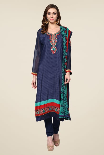 Yepme Navy Uschi Semi Stitched Suit Set Yepme Navy Uschi Semi Stitched Suit Set
