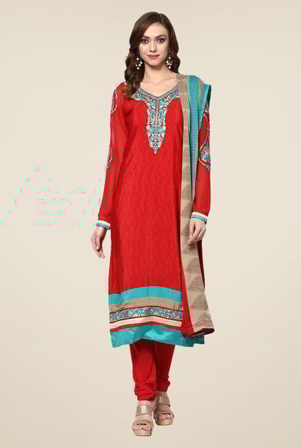 Yepme Red Uschi Semi Stitched Suit Set Yepme Red Uschi Semi Stitched Suit Set