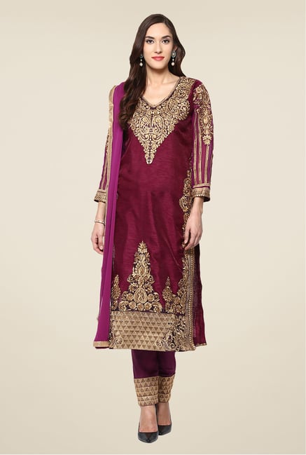 Yepme Maroon Quy Semi Stitched Suit Set Yepme Maroon Quy Semi Stitched Suit Set