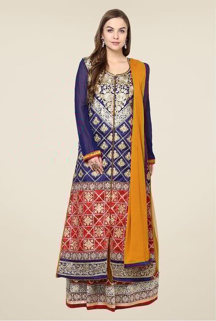 Yepme Navy Quy Semi Stitched Suit Set Yepme Navy Quy Semi Stitched Suit Set
