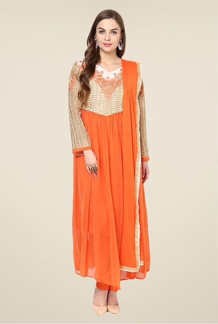 Yepme Orange Quy Semi Stitched Suit Set Yepme Orange Quy Semi Stitched Suit Set
