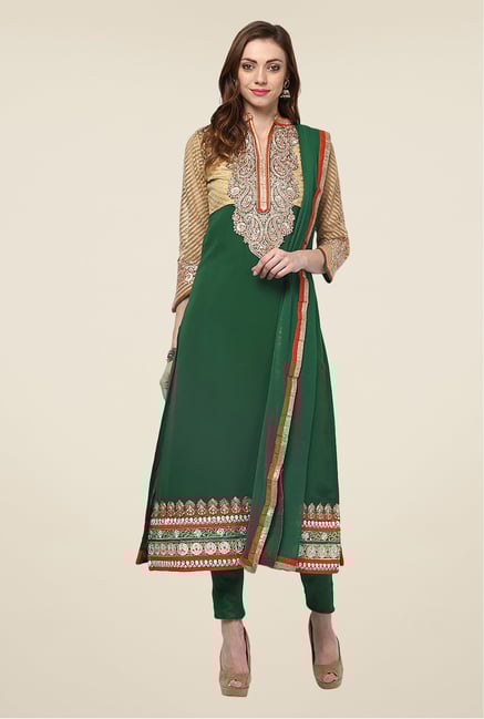 Yepme Green Quy Semi Stitched Suit Set Yepme Green Quy Semi Stitched Suit Set