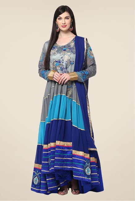 Yepme Grey & Blue Iesha Salwar Kameez Set Yepme Grey & Blue Iesha Salwar Kameez Set