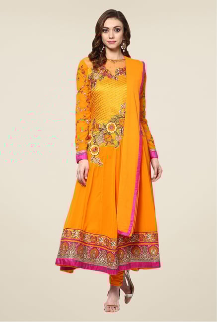 Yepme Orange Iesha Semi Stitched Suit Set Yepme Orange Iesha Semi Stitched Suit Set