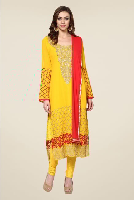 Yepme Yellow Helga Semi Stitched Suit Set Yepme Yellow Helga Semi Stitched Suit Set