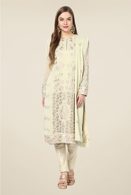 Yepme Beige Ceren Semi Stitched Suit Set Yepme Beige Ceren Semi Stitched Suit Set