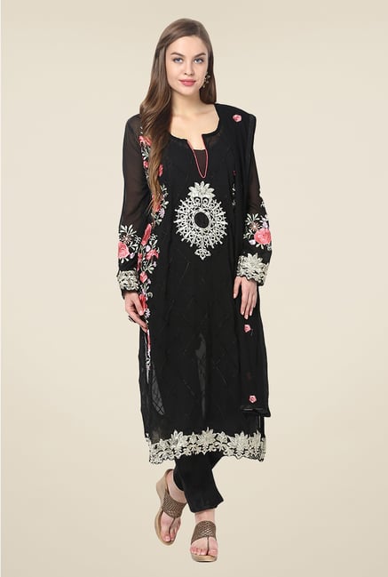 Yepme Black Ceren Semi Stitched Suit Set Yepme Black Ceren Semi Stitched Suit Set