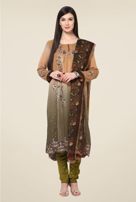 Yepme Beige & Grey Ceren Semi Stitched Suit Set Yepme Beige & Grey Ceren Semi Stitched Suit Set