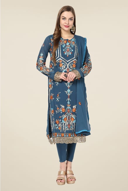 Yepme Blue Ceren Semi Stitched Suit Set Yepme Blue Ceren Semi Stitched Suit Set
