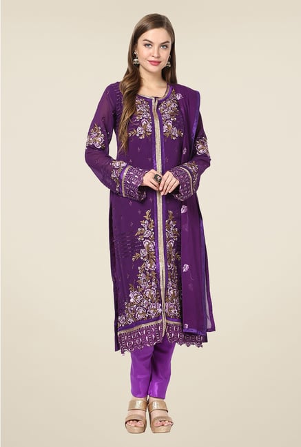 Yepme Purple Ceren Semi Stitched Suit Set Yepme Purple Ceren Semi Stitched Suit Set