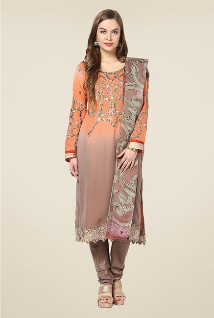 Yepme Orange & Grey Ceren Semi Stitched Suit Set Yepme Orange & Grey Ceren Semi Stitched Suit Set