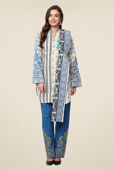 Yepme Beige & Blue Nazia Semi Stitched Pakistani Suit Set Yepme Beige & Blue Nazia Semi Stitched Pakistani Suit Set