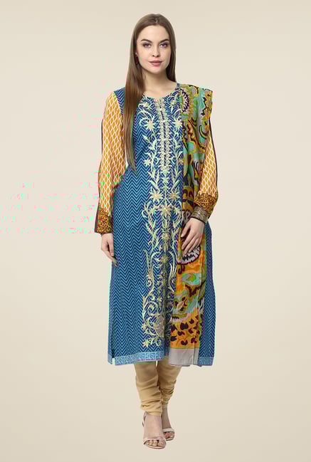 Yepme Blue & Yellow Nuzen Semi Stitched Pakistani Kurti Set Yepme Blue & Yellow Nuzen Semi Stitched Pakistani Kurti Set