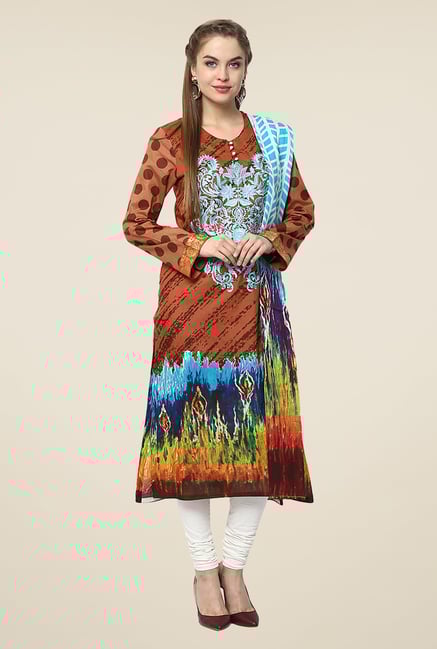 Yepme Brown Nuzen Semi Stitched Pakistani Kurti Set Yepme Brown Nuzen Semi Stitched Pakistani Kurti Set