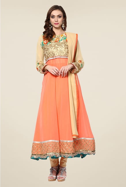 Yepme Peach Cadence Semi Stitched Suit Set Yepme Peach Cadence Semi Stitched Suit Set