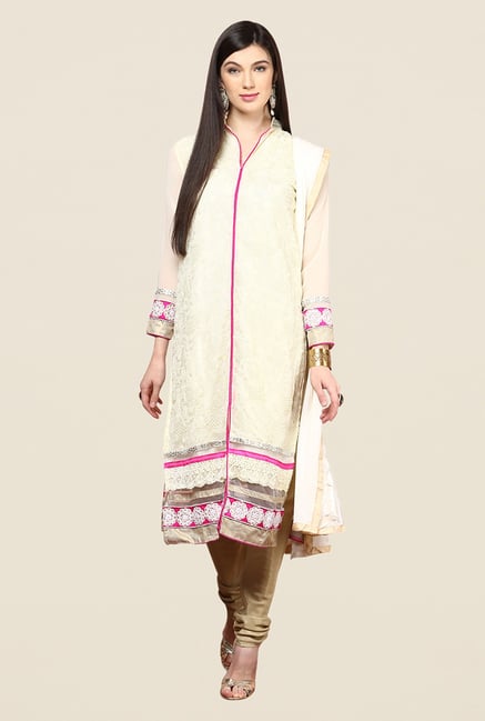 Yepme Beige Basia Semi Stitched Suit Set Yepme Beige Basia Semi Stitched Suit Set
