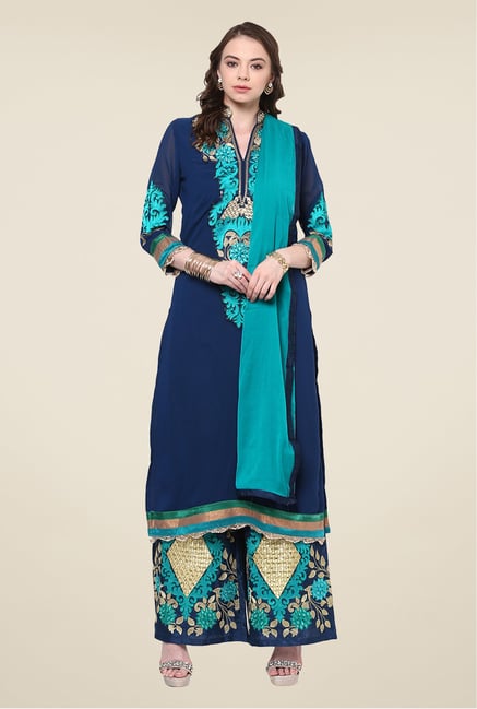 Yepme Navy Zaida Semi Stitched Suit Set Yepme Navy Zaida Semi Stitched Suit Set