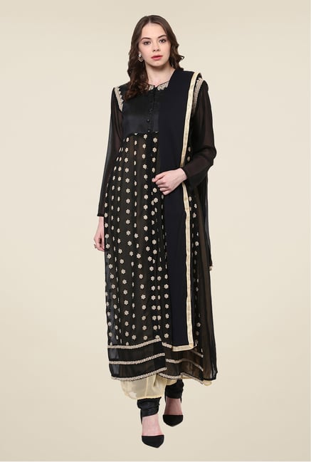 Yepme Black Palma Semi Stitched Suit Set Yepme Black Palma Semi Stitched Suit Set