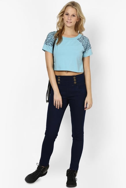 Only Blue Solid Crop Top Only Blue Solid Crop Top