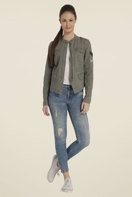 Only Olive Solid Jacket Only Olive Solid Jacket