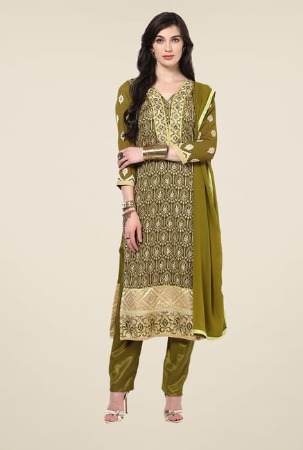 Yepme Romana Olive Green Embroidered Unstitched Suit Set Yepme Romana Olive Green Embroidered Unstitched Suit Set