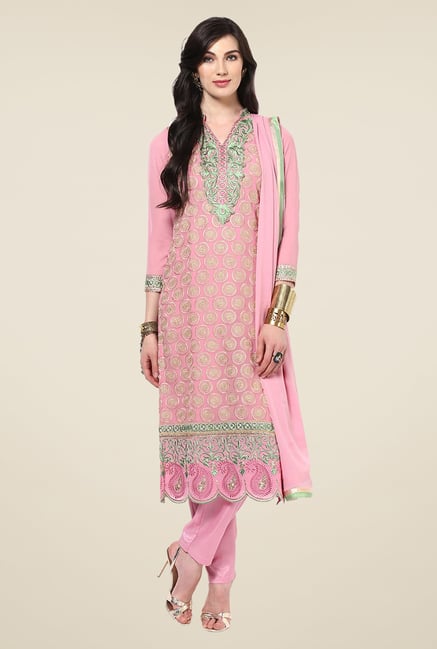 Yepme Romana Pink Embroidered Unstitched Suit Set Yepme Romana Pink Embroidered Unstitched Suit Set