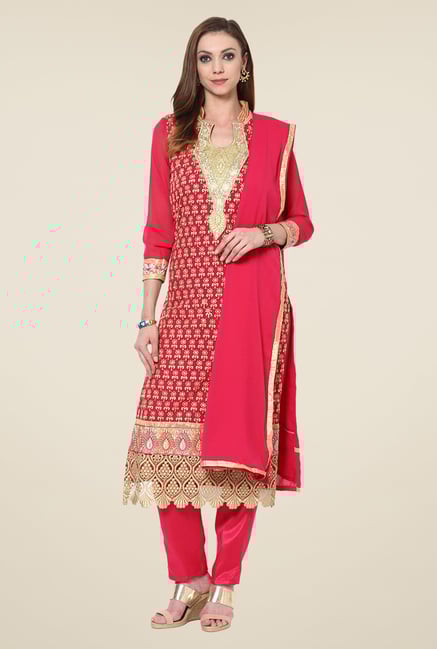Yepme Romana Red Embroidered Unstitched Suit Set Yepme Romana Red Embroidered Unstitched Suit Set