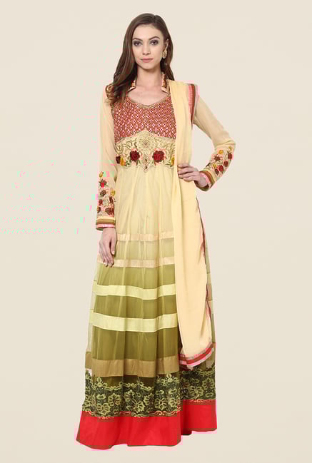 Yepme Beatrix Beige & Red Unstitched Suit Set Yepme Beatrix Beige & Red Unstitched Suit Set