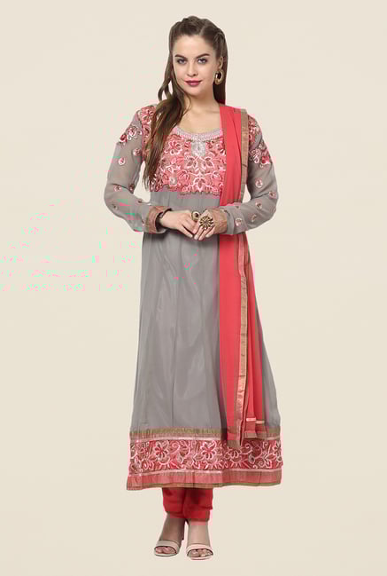 Yepme Chante Grey & Pink Unstitched Suit Set Yepme Chante Grey & Pink Unstitched Suit Set