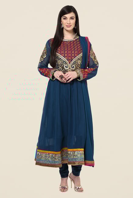 Yepme Bailey Navy Embroidered Unstitched Suit Set Yepme Bailey Navy Embroidered Unstitched Suit Set