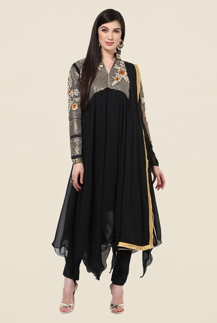 Yepme Bailey Black Embroidered Unstitched Suit Set Yepme Bailey Black Embroidered Unstitched Suit Set