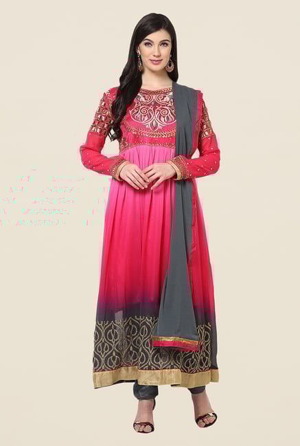Yepme Baiely Magenta & Grey Unstitched Suit Set Yepme Baiely Magenta & Grey Unstitched Suit Set